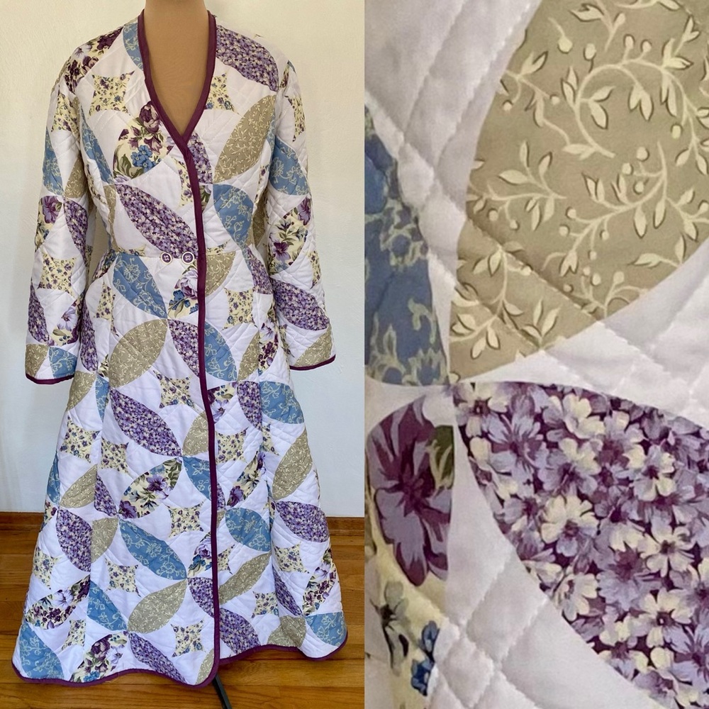 Vintage 50s-Inspired Quilted Dressing Gown *1X* Long Bathrobe Floral Housecoat
